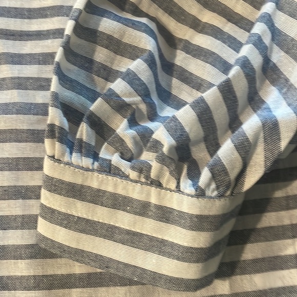 Linen type blue and cream striped square neck shirt - Picture 3 of 5